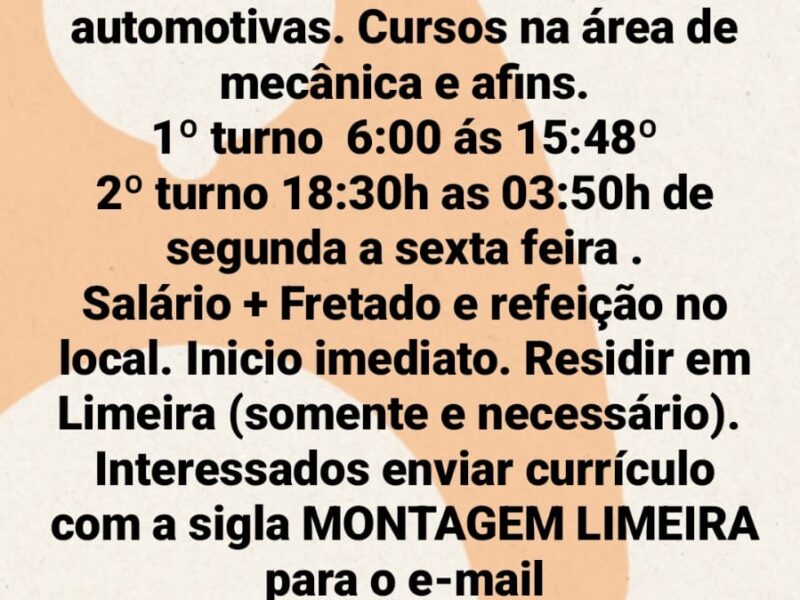 OPERADOR DE MONTAGEM LIMEIRA