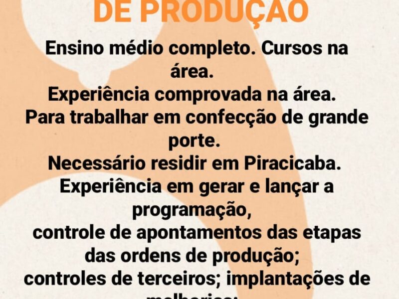 PCP - PLANEJAMENTO DE CONTROLE DE PRODUÇÃO - PIRACICABA